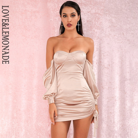 LOVE&LEMONADE Sexy Nude Off-The-Shoulder Tube Mini Party Dress