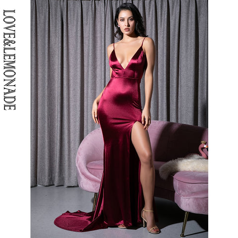 Sexy Deep V-Neck Burgundy Cut Out Sling Open Back Bodycon