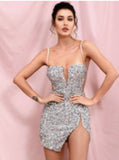 LEMONADE Sexy Tube Top Silver Cut Mini Dress